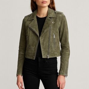 SL8 by Blank‎ NYC Women's Olive Suede Moto Jacket Size S Biker Grunge Streetwear